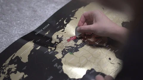 Close shot of hand scratching the Scratch map with tool - showing Ukraine Stock Footage 122259684