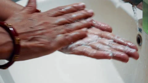 Close up shot of hand washing with soap. Concept of cleanliness. Stock Footage 137863530