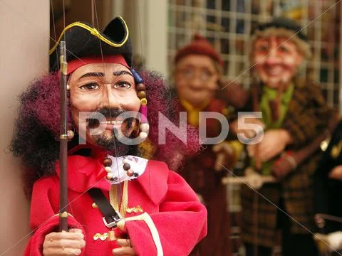 Close up shot of handmade wooden Lucifer puppet Stock Photos