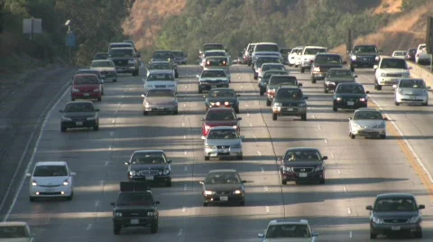 Close up shot of heavy oncoming highway traffic Stock Footage