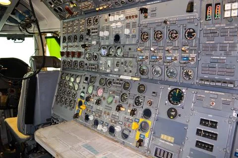 Close up shot on helicopter console inside cockpit Stock Photos