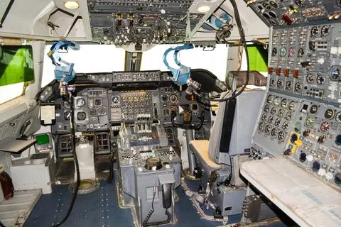 Close up shot on helicopter console inside cockpit Stock Photos