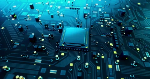 Close Up Shot Of A High Tech AI Modern Motherboard. Powerful Computer Processor. Stock Footage 288098803