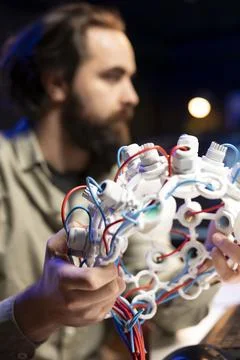 Close up shot of high tech device used by software developer Stock Photos