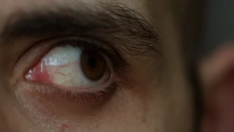 Close Up shot of Human Eye Looking And Moving. Macro Shooting Eye Of adult Man Stock Footage 122273741