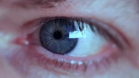 Close up shot of a human eye opening and blinking. Iris closes Stock Footage 105074124