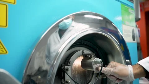 Close Up Shot Of An Industrial Machine Used To Test Fabrics And Textiles For Video stock 334189914