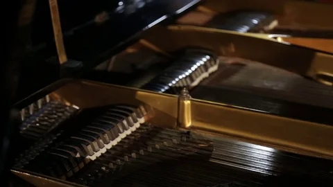 Close up shot of the inner workings of a grand piano Stockbeeldmateriaal 79558820