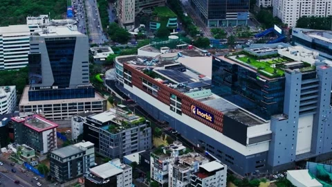 Close up shot of Inorbit Mall with Sanali Spazio, road, vehicles and building Video stock 340334394