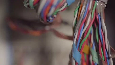 Close up shot of internet cables in the server room india Stock Footage 220177836