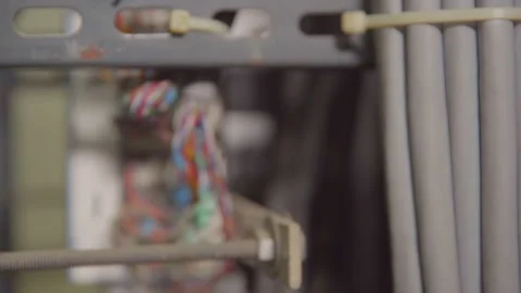 Close up shot of internet cables in the server room Video stock 220177840