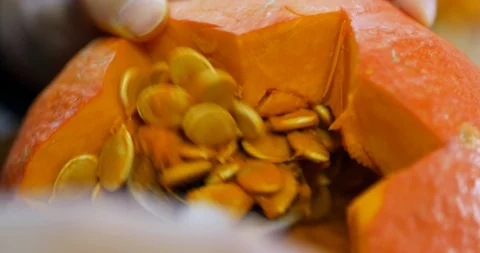 Close shot of a Jack O Lantern being prepared for Halloween Stock Footage 118670055
