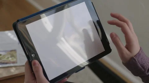 Close up shot of lady's hands using a tablet in horizontal position Stock Footage 71326735