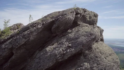 Close-up shot of a large rock on top of a mountain. Stock Footage 113047793