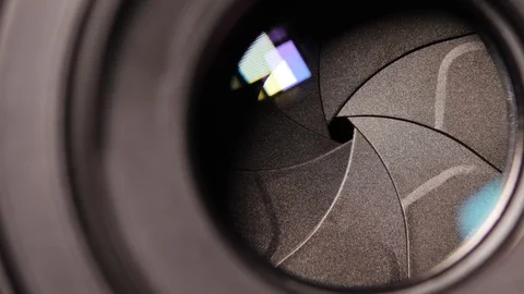 Close-up Shot Lens aperture shutter release Stock Footage 123178984