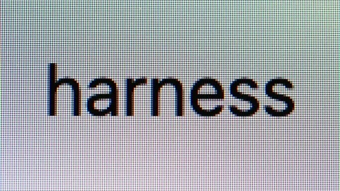 A close-up shot of the letters 'harness' being typed into a search bar. Stock Footage 335691069