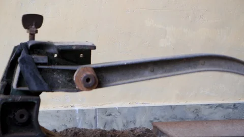 Close up shot of local man cutting circles with wood cutting tool, Bali Stock Footage 140251147
