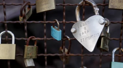 Close Up Shot of Love Locks Stock Footage 65965368