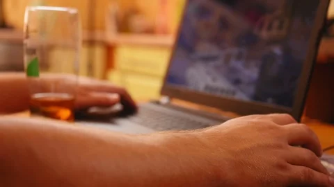 Close up shot of man hand using computer keyboard and mouse. Working with laptop Stock Footage 120092067