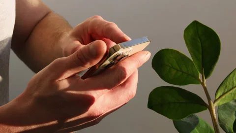 Close up shot of man hands using smart phone for check email for work or sending Stock Footage 229408359