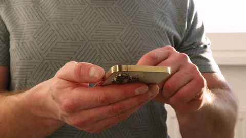 Close up shot of man hands using smart phone for check email for work or sending Stock Footage 229460245