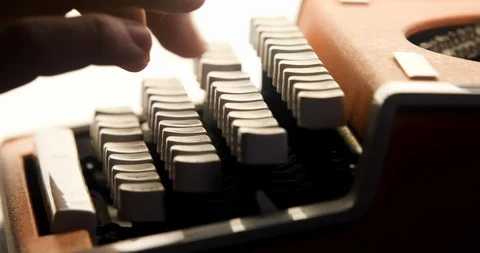 Close up shot of man typing on old vintage retro typewriter. News, media concept Stock Footage 124147046