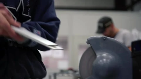 A Close up shot of man using disc sander Video stock 155534248