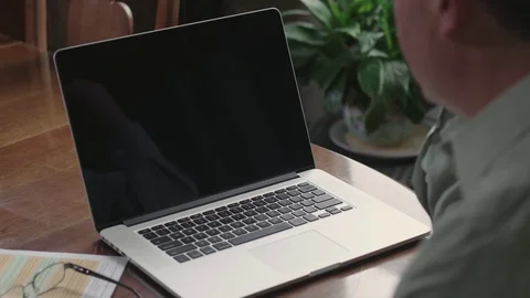 Close up shot of man using a laptop Stock Footage 71342681