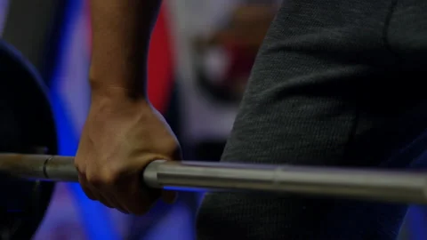 Close shot of man's hand doing "rowing" musculation exercise. workout at home Stock Footage 142124765
