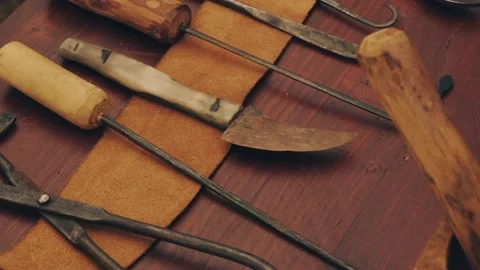Close-up shot medieval doctor tools Stock Footage 168126746