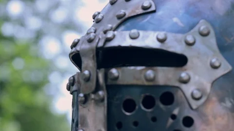 Close up Shot of Medieval Helmet Stock Footage 105680403