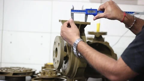 Close up shot men are measuring of casting part, industrial safety first concept Stock Footage 297739395
