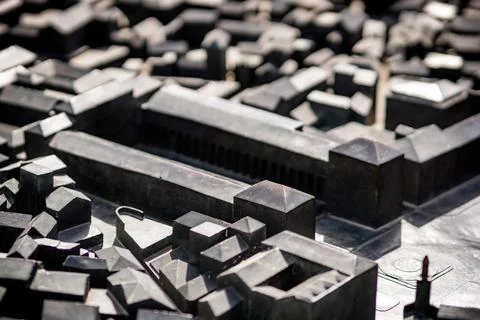 Close-up shot of a metallic layout of the Split historic city center 스톡 사진