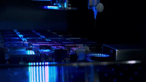 Close up shot of microchip placement with bright strobe light quality control. Stock Footage 337072068