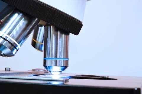 Close up shot of microscope at the blood laboratory Stock Photos