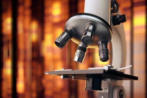 Close-up shot of a microscope with bokeh background. Stock Illustration