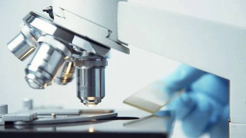 Close-up shot of a microscope at laboratory. 库存影片 82323358