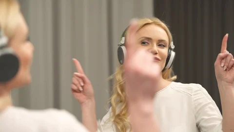 A close-up shot of the mirror reflection of happy beautiful cheerful woman Stock Footage 104902154