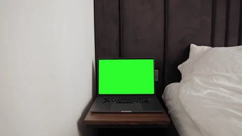 Close up shot of modern chroma key green screen laptop computer  Stock Footage 136744368