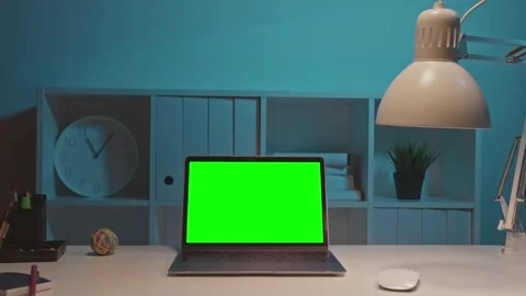 Close up shot of modern chroma key green screen laptop computer Stock Footage 154829370