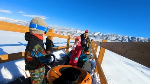 Close up shot as mom and two children on the magic carpet Video stock 123477323