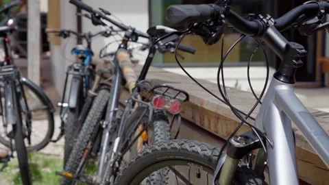 Close-up shot of Mountainbikes Stock Footage 283338851