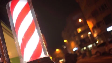 Close Up Shot Of A Moving Barber Pole Stock Footage 99818053