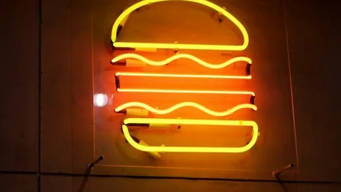 Close up shot of neon hamburger Stock Footage 109165265