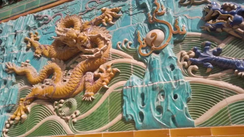 Close up shot of Nine Dragon Screen, Beihai Park, Beijing, China, Stock Footage 175180840