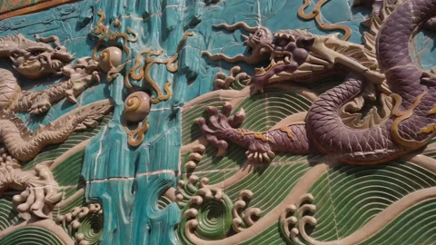 Close up shot of Nine Dragon Screen, Beihai Park, Beijing, China, Video stock 175181731