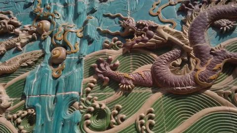 Close up shot of Nine Dragon Screen, Beihai Park, Beijing, China, Stock Footage 175182447