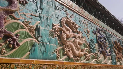 Close up shot of Nine Dragon Screen, Beihai Park, Beijing, China, Stock Footage 175183449