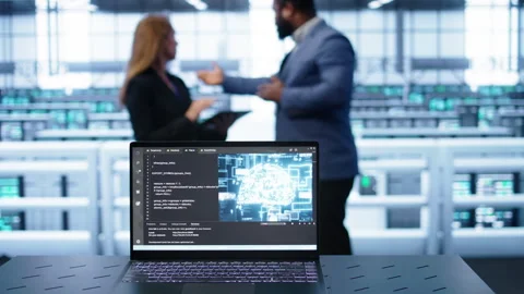 Close up shot of notebook displaying AI machine learning algorithms Stock Footage 277649697