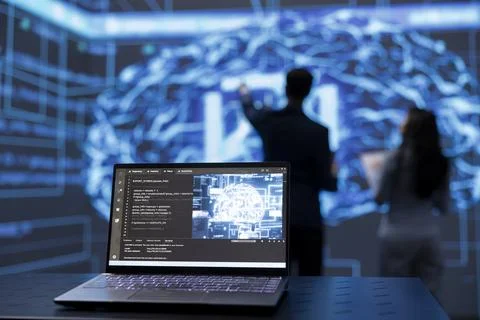Close up shot of notebook used by IT professionals to run AI Stock Photos